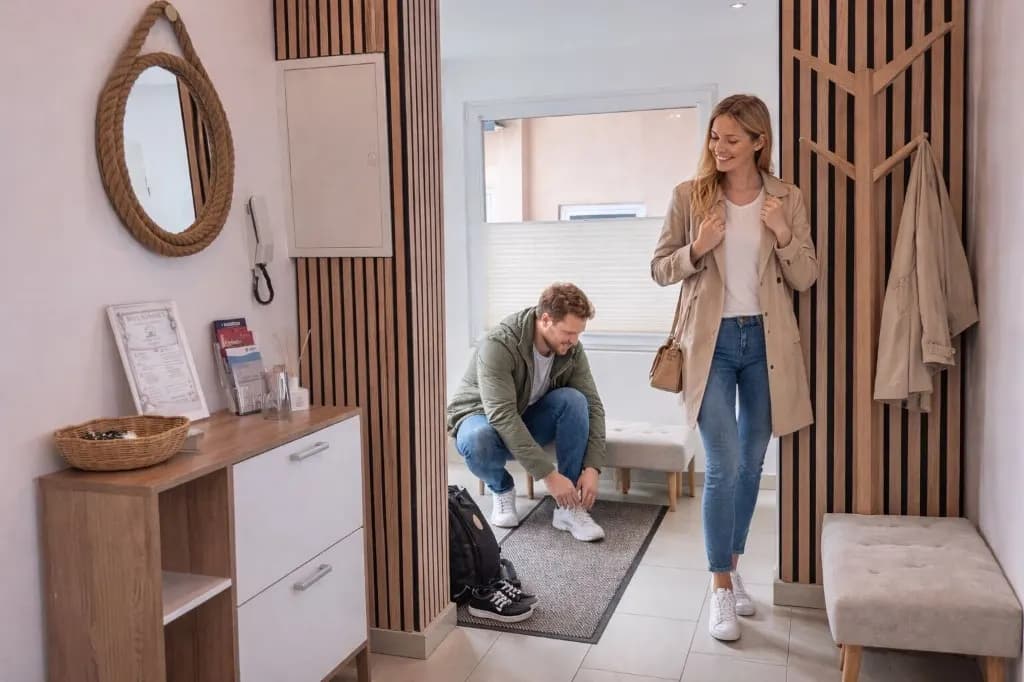 Eingangsbereich mit Gästen der Ferienwohnung Deck 6 in Bremerhaven